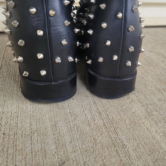 Christian Louboutin Studded Flat Boots Knee Black Shoes MENEBOOT IT 37 US 6.5-7 - Picture 5 of 14